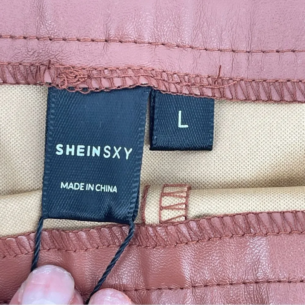 SHEIN SXY Women’s Brown High Waist PU Faux Leather Shorts Large